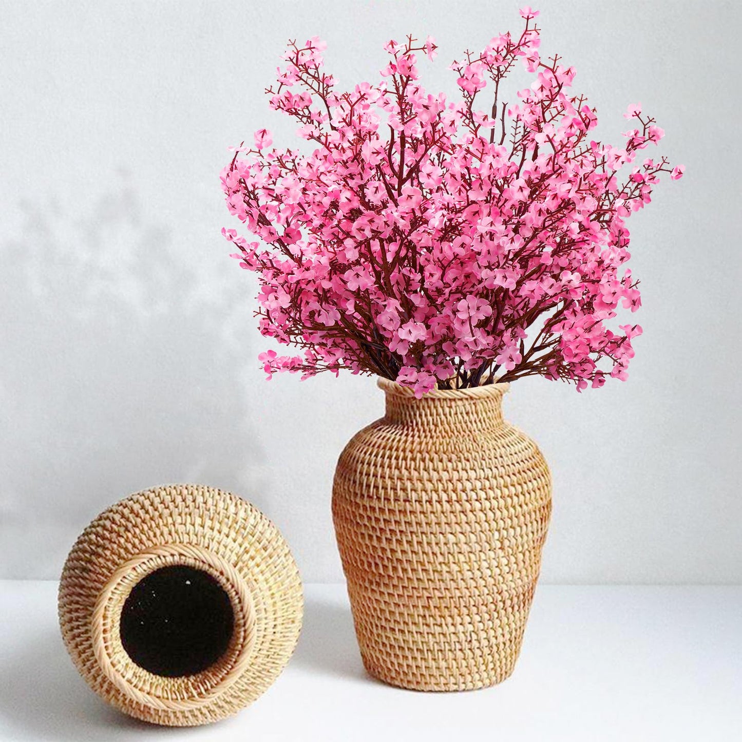 Yastouay Pink Fake Flowers Artificial Flowers, 5 Pcs Real Touch Silk Flowers Faux Artificial Flowers for Decorations, Babys Breath Artificial Flowers Bulk for Spring Decor Floral Arrangement