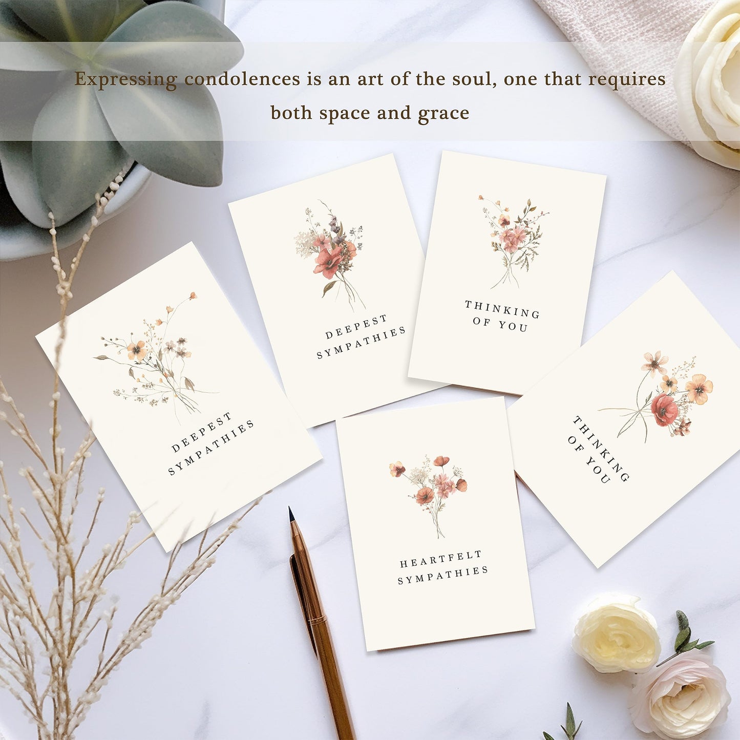 Sympathy Cards with Envelopes,Sympathy Cards Set of 48,Condolence Card with Matching Peel-and-Seal Rustic Envelopes,Each Card Comes with Heartfelt Condolences