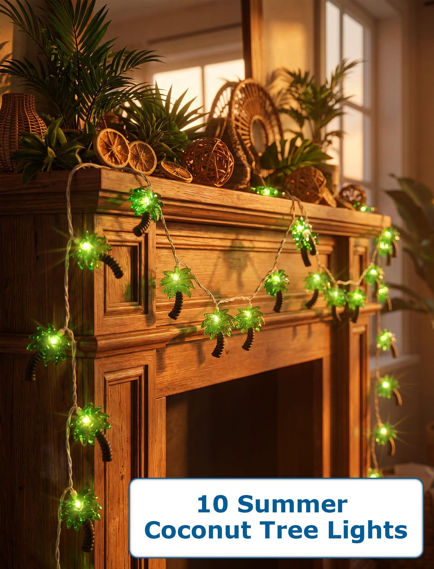8.5Ft Palm Tree String Lights Outdoor, Waterproof Patio Palm Tree Lights String with 10 Mini Incandescent Lights, Summer Beach Theme String Lights for Indoor Bedroom Christmas Party Decor, White Wire