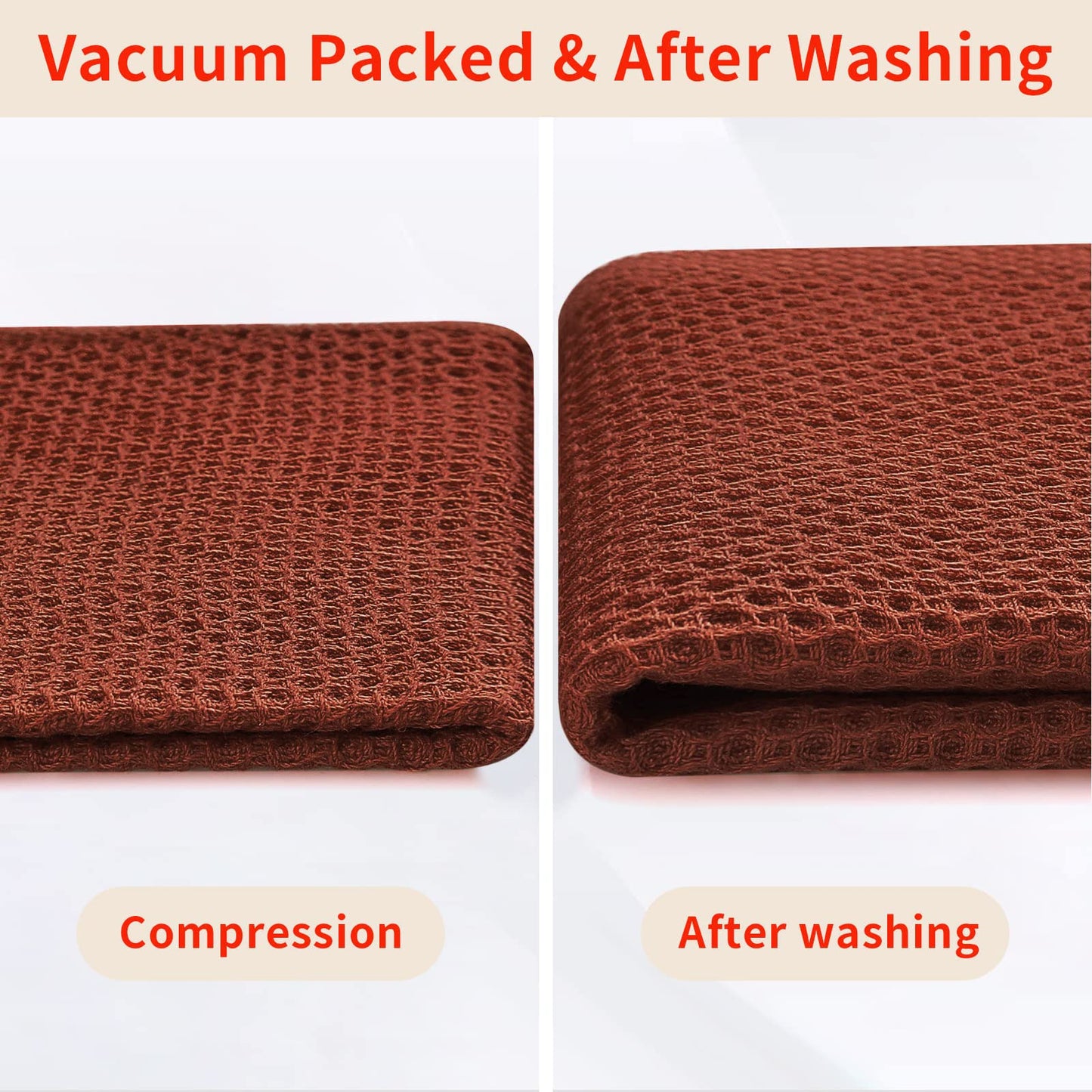 100% Cotton Waffle Weave Kitchen Dish Towels, Ultra Soft Absorbent Quick Drying Cleaning Towel, 13 x 28 Inches, 4-Pack, Rust