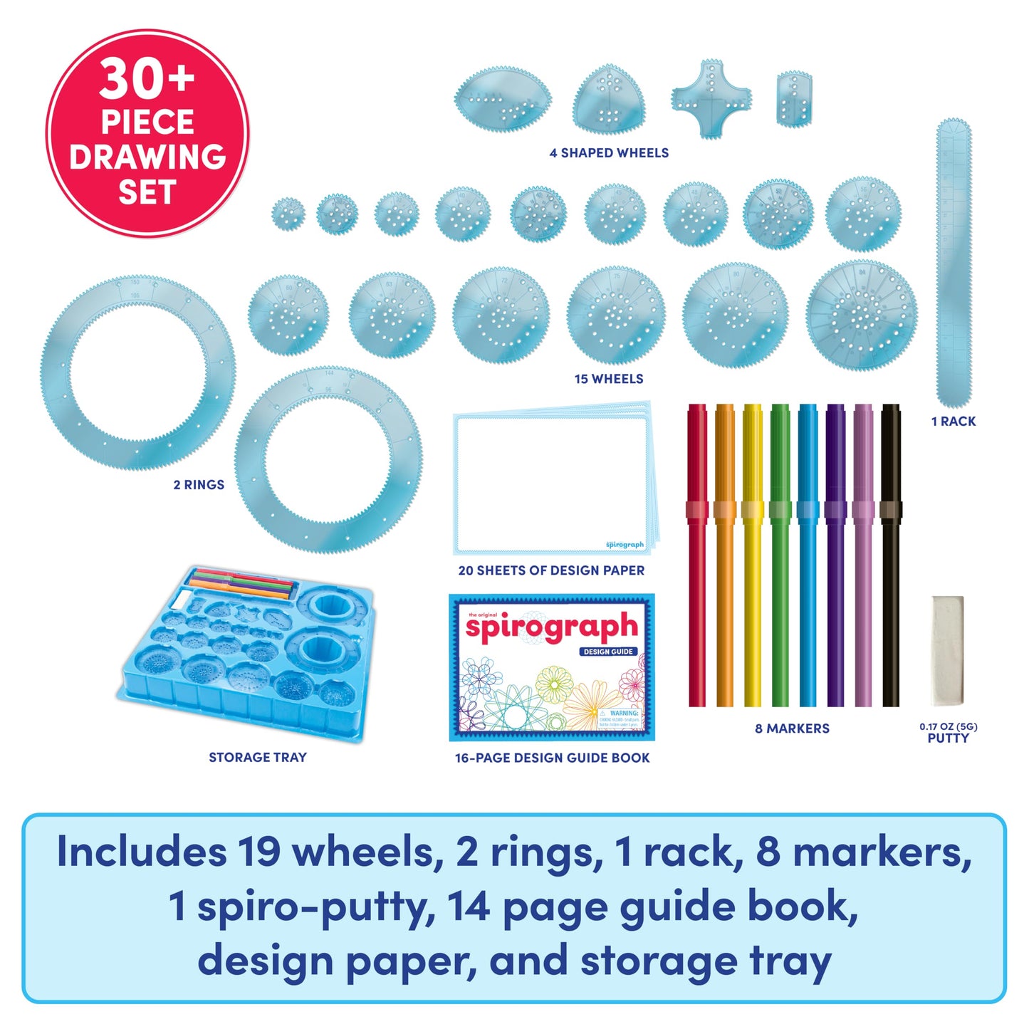 Spirograph with Markers, Arts and Crafts, Kids Toys, Art Supplies, Craft Supplies, Drawing Kit, Spiral Art, Classic Gear Design Kit, Markers, Design Sheet Included, Ages 8+