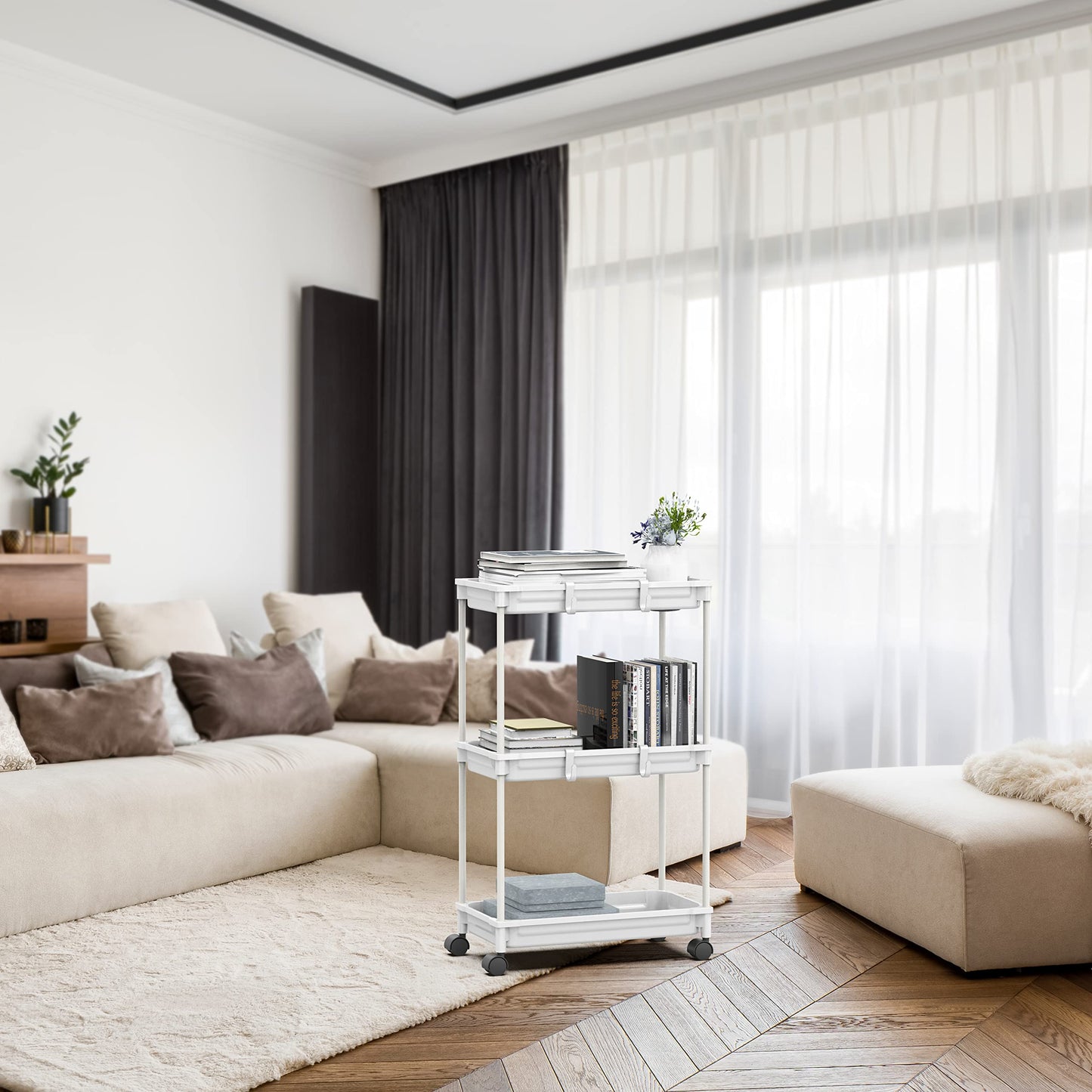 Simple Houseware Standard 3-Tier Slim Rolling Storage Cart, White