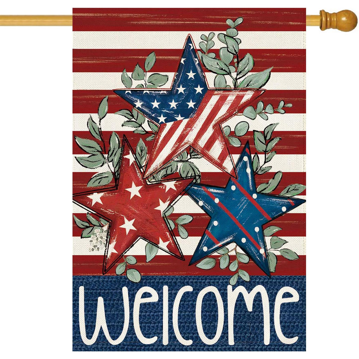 Baccessor 4th of July Patriotic House Flag 28 x 40 Inch Double Sided Burlap Memorial Day Welcome American Stars and Stripes Large Yard Flag Holiday Farmhouse Seasonal Outdoor Outside Decoration