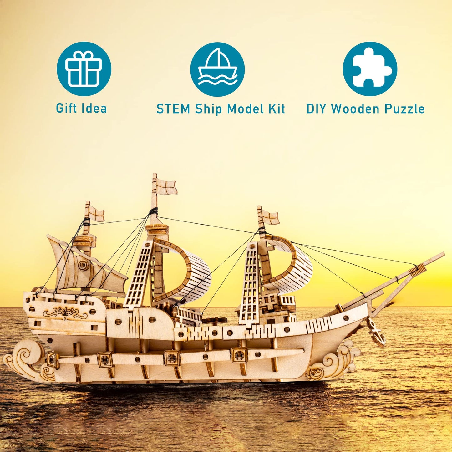 RoWood 3D Wooden Puzzle for Adults, Vintage Wooden Watercraft Model Sailboat Kit to Build, Best Gift Ideas Crafts Kit for Adults - Sailling Ship