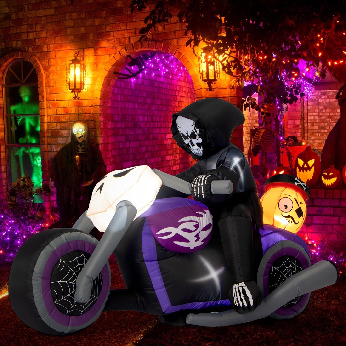 Halloween Inflatables Black Rider with Pumpkin, 6 FT Halloween Decorations with Built-in LEDs, Halloween Blow Up Yard Decorations for Indoor Outdoor Party Garden