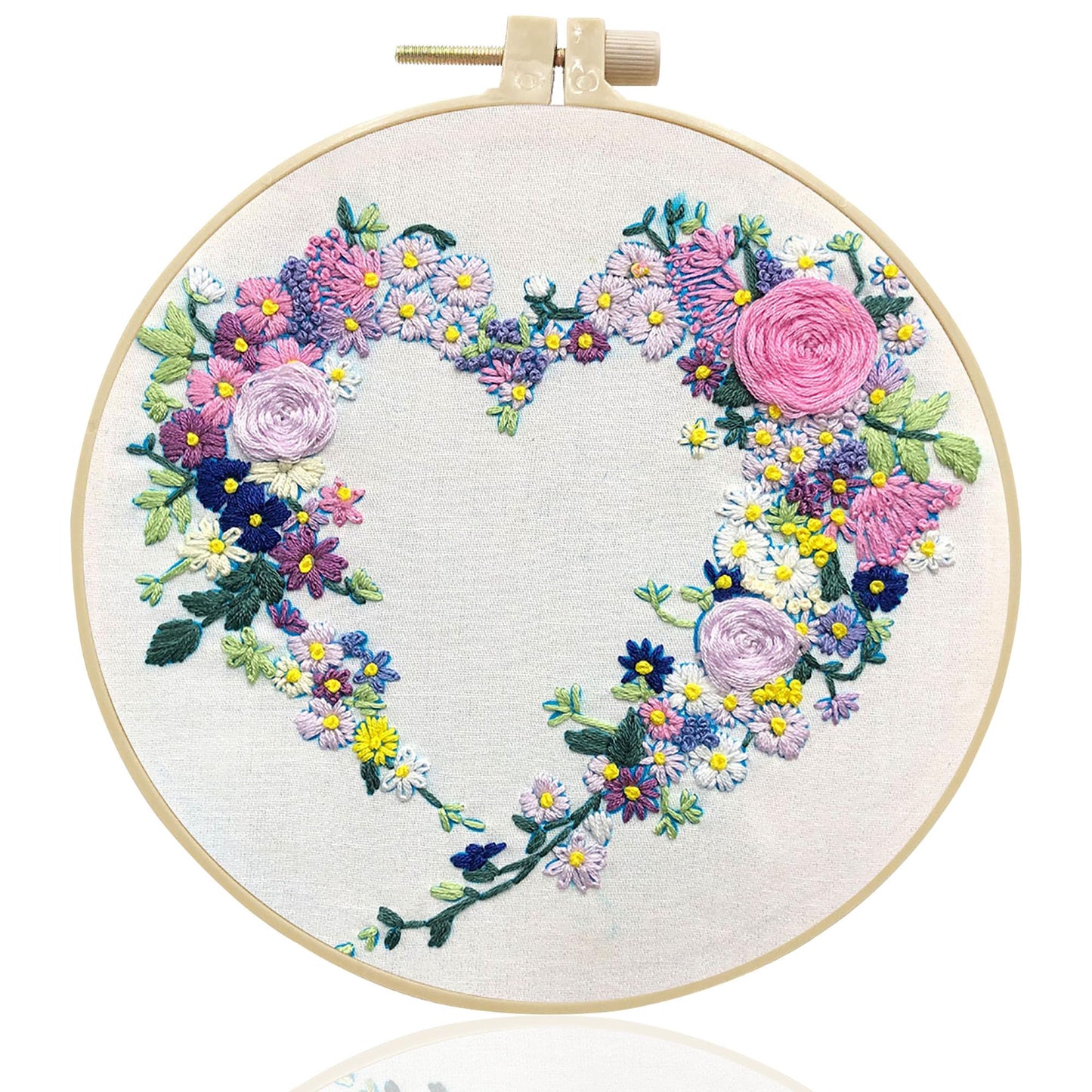 Maydear Embroidery Kit for Beginners Adults with Flower Pattern, Cross Stitch Kits, French Stamped Embroidery Starter Kit Including Embroidery Hoop Color Threads and Embroidery Scissors