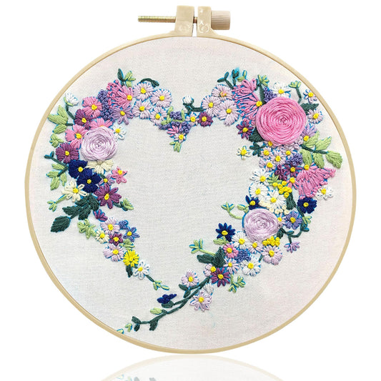 Maydear Embroidery Kit for Beginners Adults with Flower Pattern, Cross Stitch Kits, French Stamped Embroidery Starter Kit Including Embroidery Hoop Color Threads and Embroidery Scissors