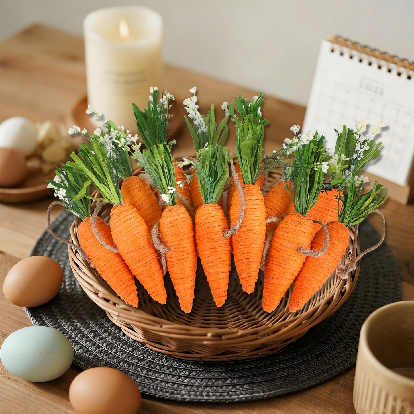 Easter Garland Decor, 12 Pcs Carrot Ornament for Mantel Decorations, 8.5 FT Hanging Artificial Carrots Garland Carrot Banner for Fireplace Home Kitchen Party