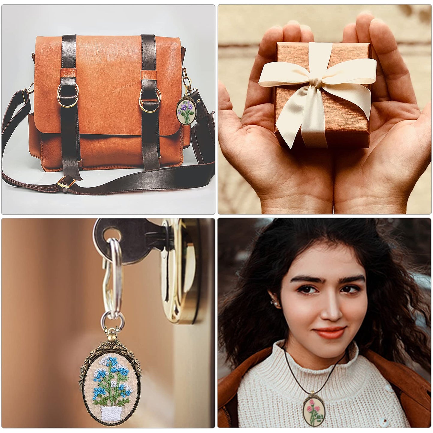 ZOCONE 6 Packs Embroidery Necklace Kits, Embroidery Pendant Kit Mini Cross Stitch Kit with Hoop, Necklace, Pendant, Brooch, Stamped Pattern Cloth, Instructions, etc. Embroidery Kits for Adults