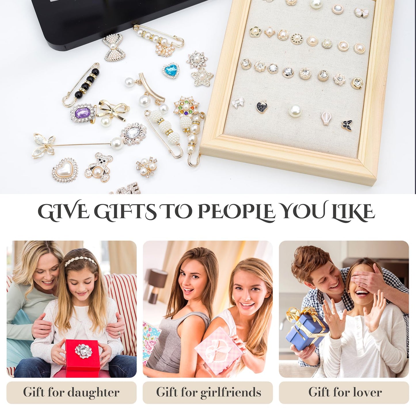 65Pcs Charms for Socks Safety Pin Brooch junk socks charms Brooches and Pins for Women Junk Socks Charms Pins Safety Pin Charms for Socks Pearl Rhinestone Brooch Pins Buttons Shoe Sock Charms Kit