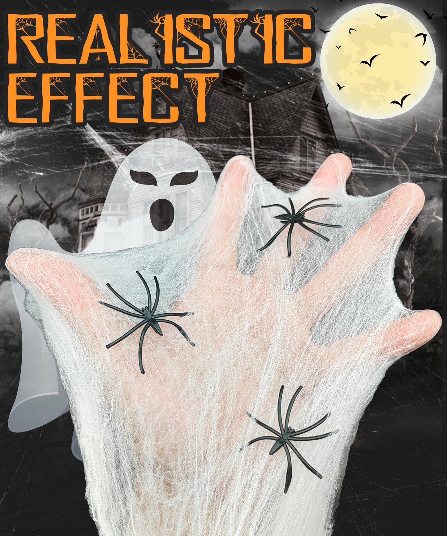 Spider Webs Halloween Decorations Outdoor & Indoor - 1200 sqft & Extra 30 Fake Spiders - Durable & Stretchable Halloween Yard Decorations Party Favorsor Party Supplies