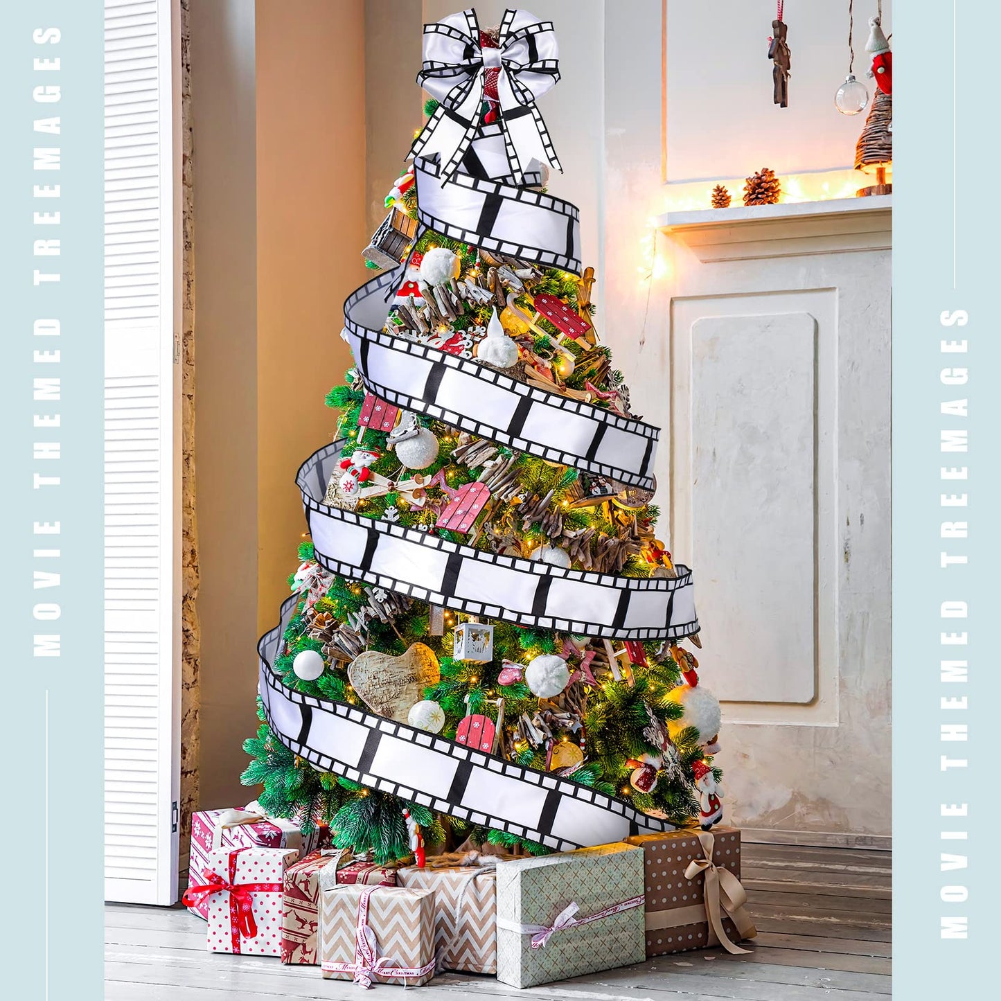 Chivao 2.5 Inch 20 Yards Filmstrip Ribbon Movie Film Reel Ribbon Filmstrip Decorating Material Party Accessory for Movie Party Table Decor Home DIY Wrapping Wreaths Crafts(1 Roll)