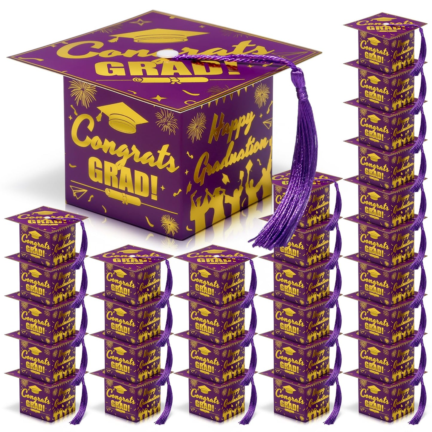 COTOPHER 36 Pack Mini Graduation Cap Gift Boxes, Class of 2026 Graduation Candy Boxes with Tassel, Small Treat Chocolate Box Centerpieces for Tables Party Decorations Graduate Favors Supplies