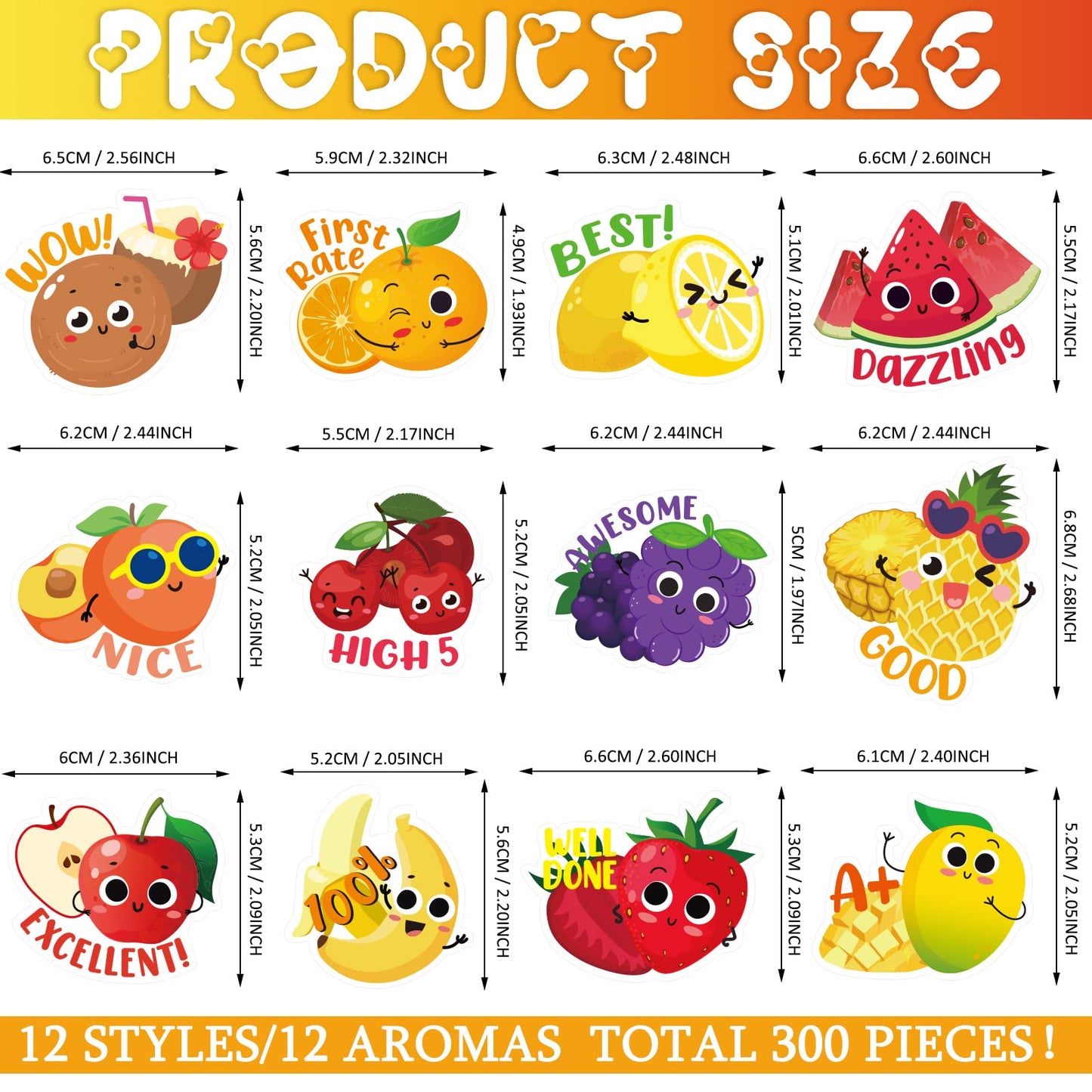Jetec 300 Pcs Scratch and Sniff Sticker for Kids Smelly Scented Motivational Reward Stickers Teacher Incentive Positive Decal for Student Classroom Chart School Supplies(Fruity)
