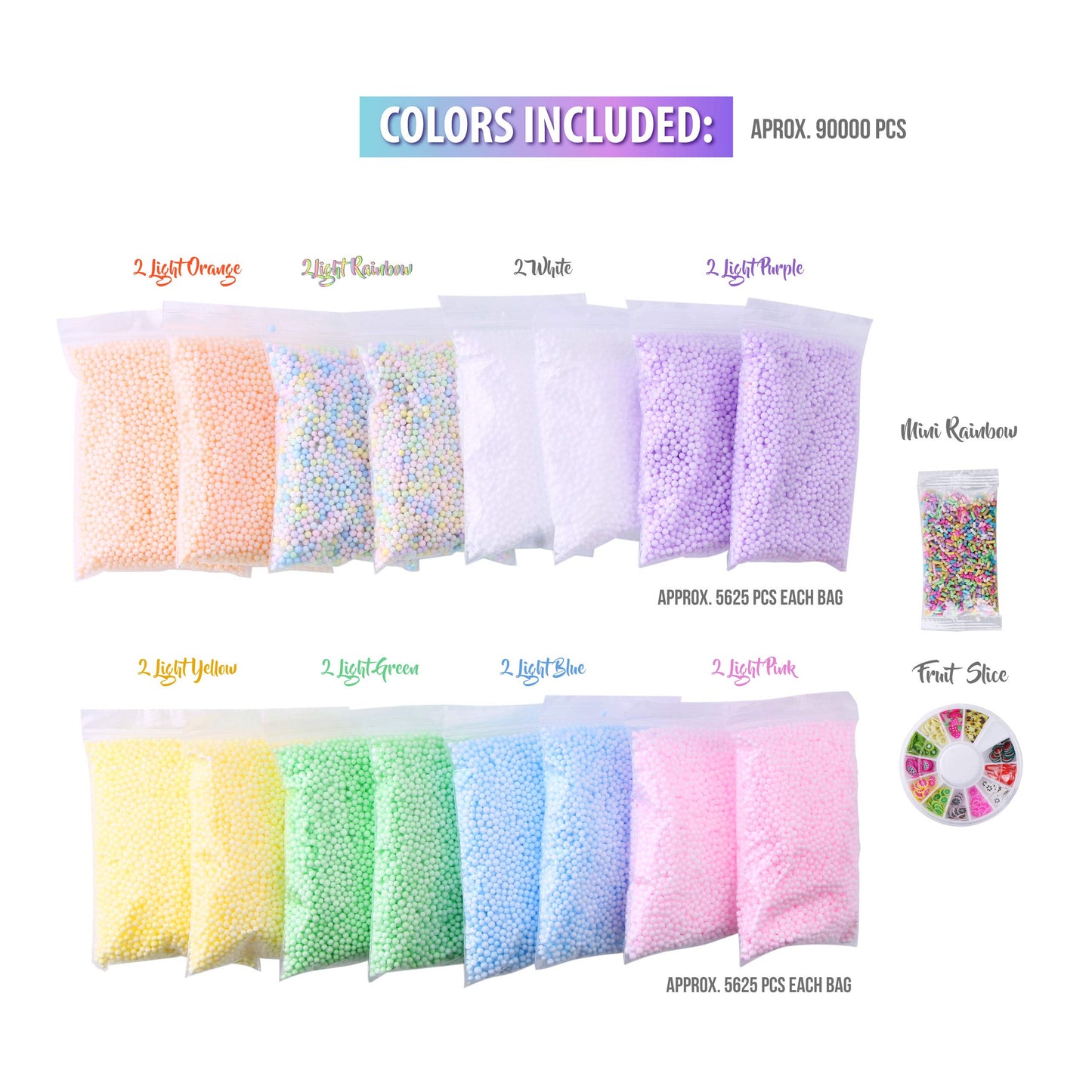 Slime Foam Beads Floam Balls – 18 Pack Pastel Microfoam Beads Kit 0.1-0.14 inch (90,000 Pcs) Micro Colors Rainbow Fruit Beads Craft Add ins Homemade DIY Kids Ingredients Flote Microbeads Supplies