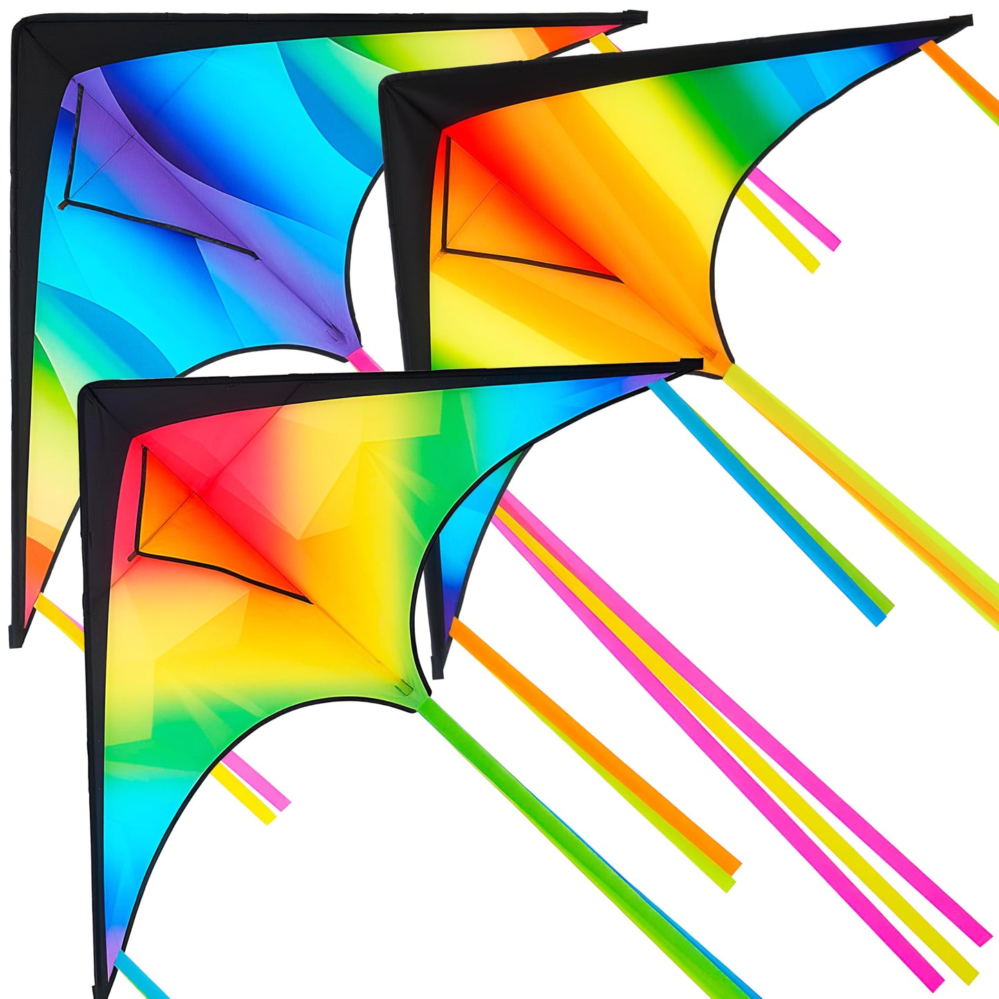 JOYIN 3 Pcs Large Delta Kite Gradient Rainbow, Easy to Fly Huge for Kids and Adults with 328ft String, Large Delta Beach Kite for Outdoor Games and Activities