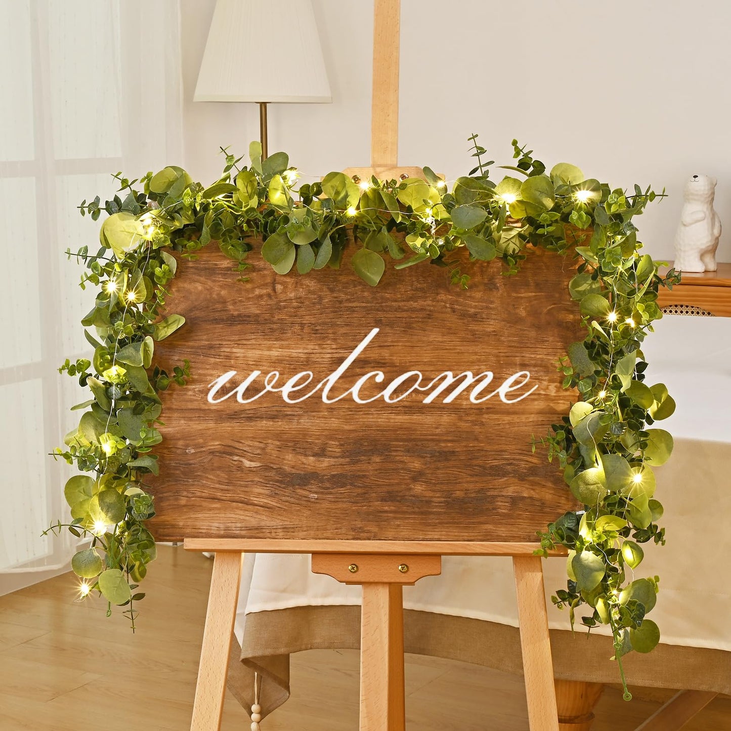 Dolicer 2 Packs 6FT Artificial Eucalyptus Garland with LED Light String, Faux Greenery Garland Hanging Fake Silver Dollar Eucalyptus Leaves Vines for Wedding Backdrop Arch Table Wall Party Home Decor