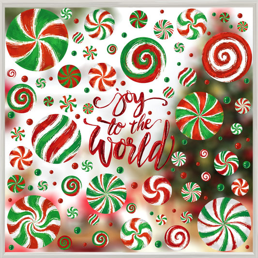 Christmas Window Clings, Candy Window's Clings Decals Oil Painting Christmas Red Green Candy Stickers for Xmas Party Home Office Decor Winter Holiday Glass Window Decoration