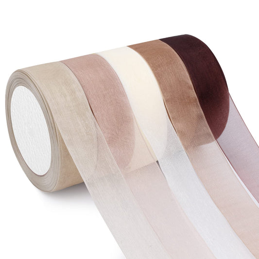 Showin 5 Rolls Organza Ribbon 1" x 25 Yd Each Roll, Fall Sheer Chiffon Ribbon, Transparent Sheer Ribbon for Gift Wrapping, Bouquet, Wedding, Party Decoration