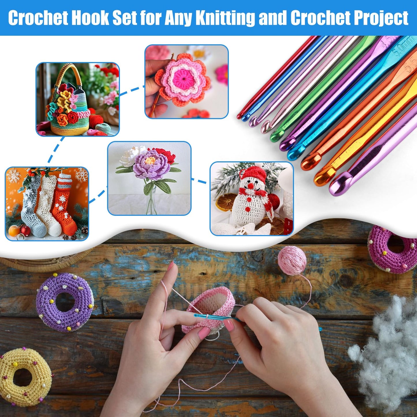 MECHEER Crochet Hooks Set, 54 Pack Crochet Needles Set Crochet Kits for Beginners, Ergonomic Crochet Hooks Kit with Storage Case, Knitting Needles, Hand Craft Knitting Accessories for Crocheters