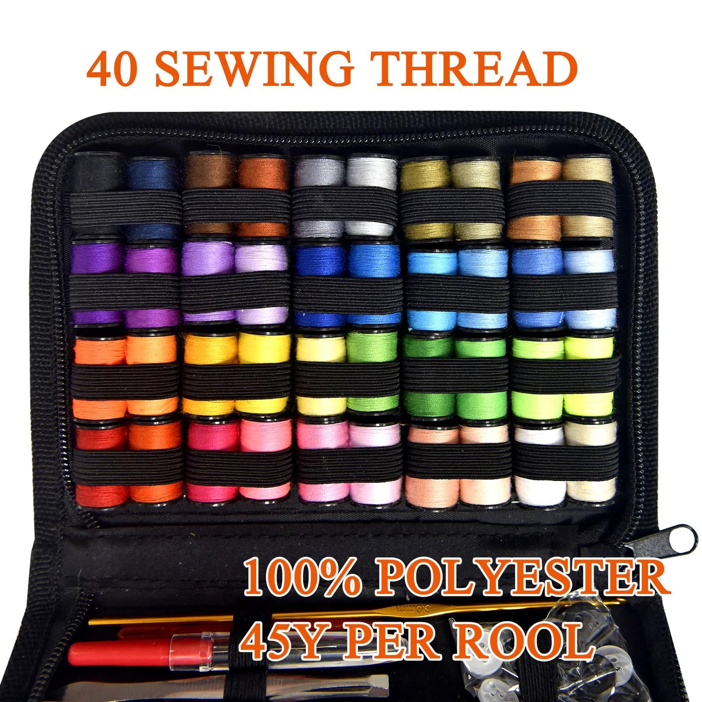 Sewing Kit with Case Portable Sewing Supplies for Home Traveler, Adults, Beginner, Emergency, Contains 40 Sewing Thread, Scissors, Needles, Measure etc