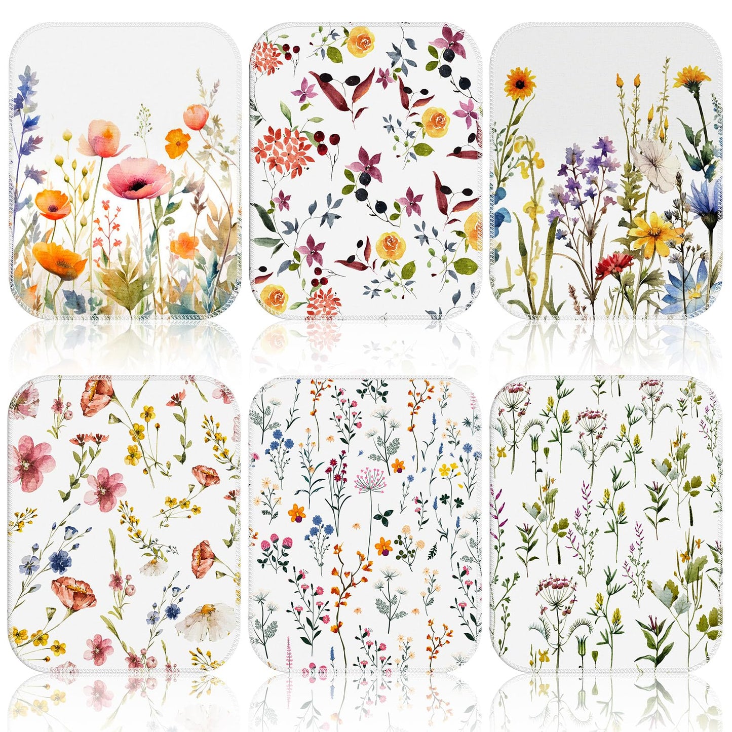 6 Pack Reusable Cleaning Cloths Washable Cotton Kitchen Dish Towels for Home Party Supplies Bulk, 9.84x11.81in (Wildflowers)