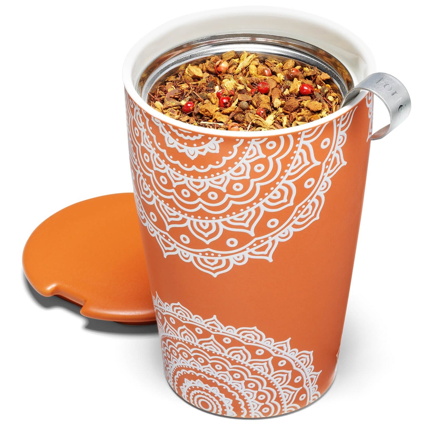 Tea Forte Double-Walled Ceramic Kati Cup, Removable Stainless Steel Infuser Basket and Lid, Steeps 12 oz Loose Leaf Tea, Dishwasher & Microwave Safe, Chakra