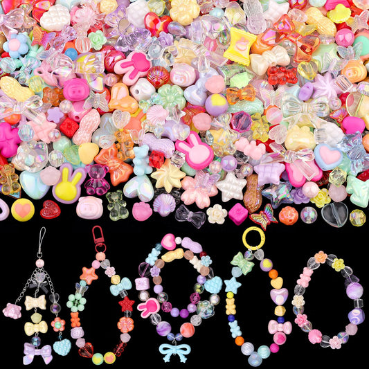 TINKRSTUFF Assorted 170-230PCS Mixed Colors Acrylic Beads for Bracelet Making, Flower Bow Butterfly GummyBear Aesthetic Bracelet Charms,Cute Beads for Jewelry Making DIY Necklace Keychain Phone Charm