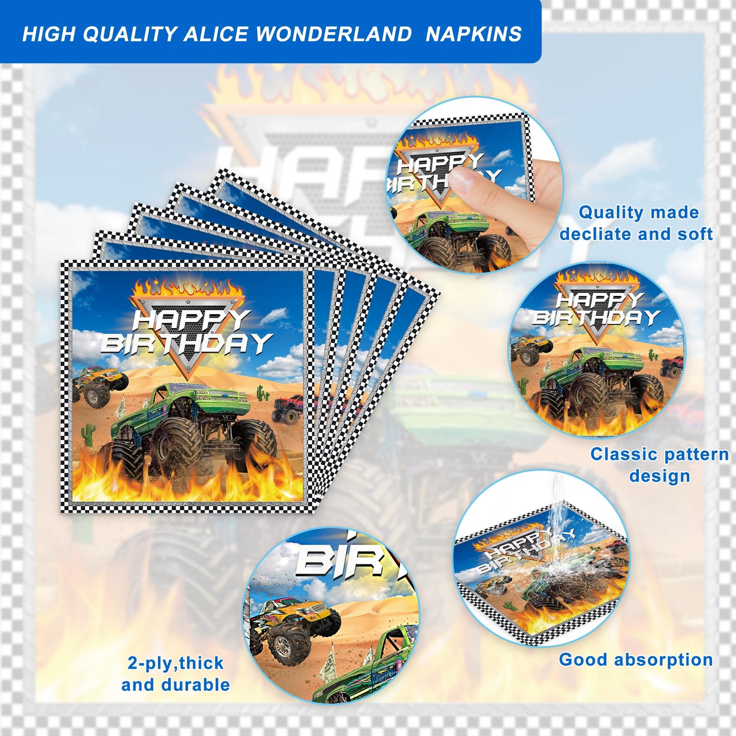 120PCS Monster Truck Party Supplies for Kids Boys 1st 2nd Birthday Party Decorations Monster Car Bday Party Disposable Tableware Set Plates Napkin Cups Set for 20 Guests