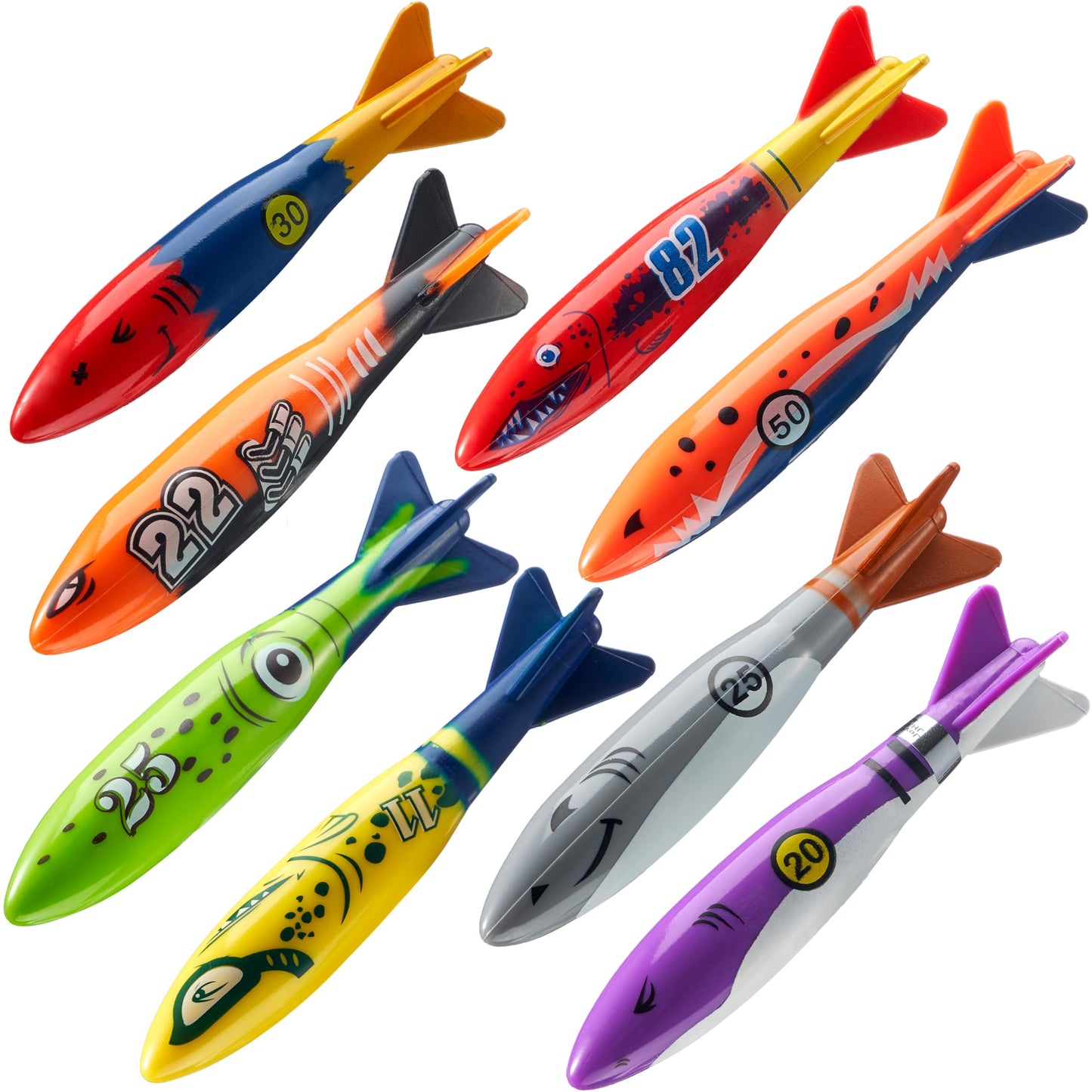 JOYIN 8 Pack Pool Toys, Shark Underwater Diving Toys, Colorful Swimming Toy Sinking Throwing for Kids Gifts Summer Swim Dive Training Water Fun Pool Games(Sharks)