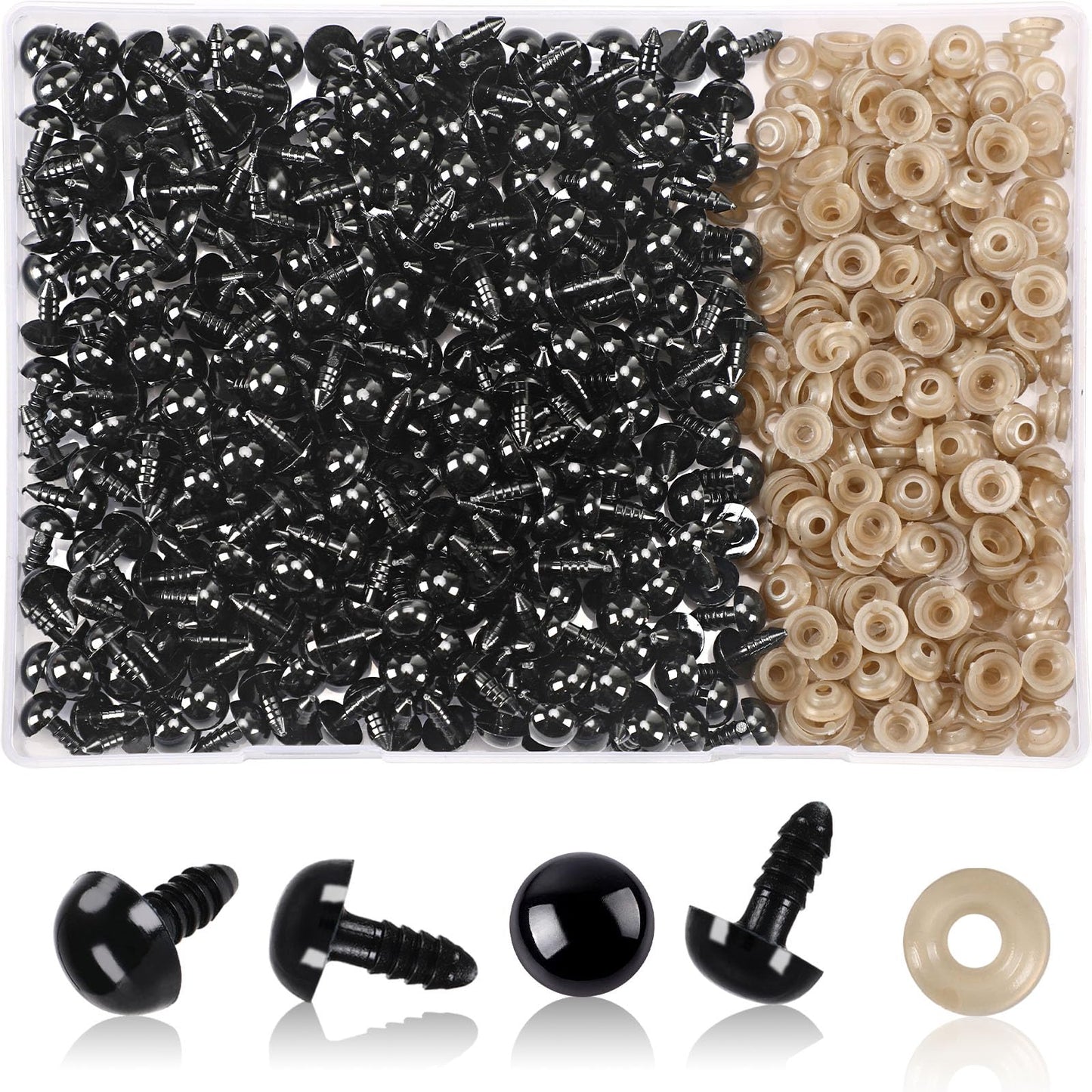 UPINS 600 Pieces 10MM Safety Eyes with Washers Black Plastic Safety Eyes for Amigurumi Doll Crochet Eyes for DIY Crafts Stuffed Animals Making Supplies