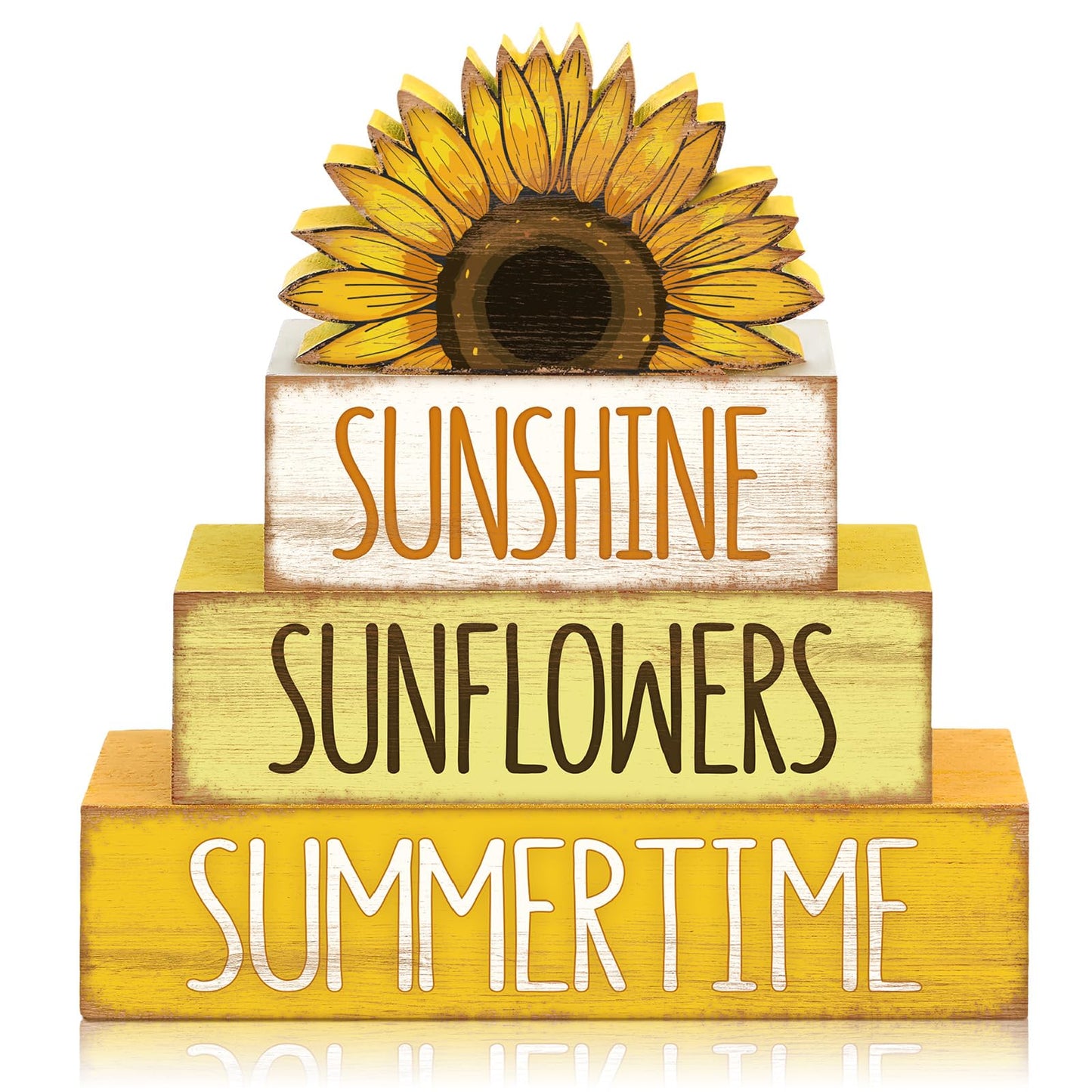 4 Pcs Summer Wooden Tiered Tray Decor Farmhouse Rustic Table Decor Books Stack Block Signs for Table & Home Office Decorations(Sunflower Style)