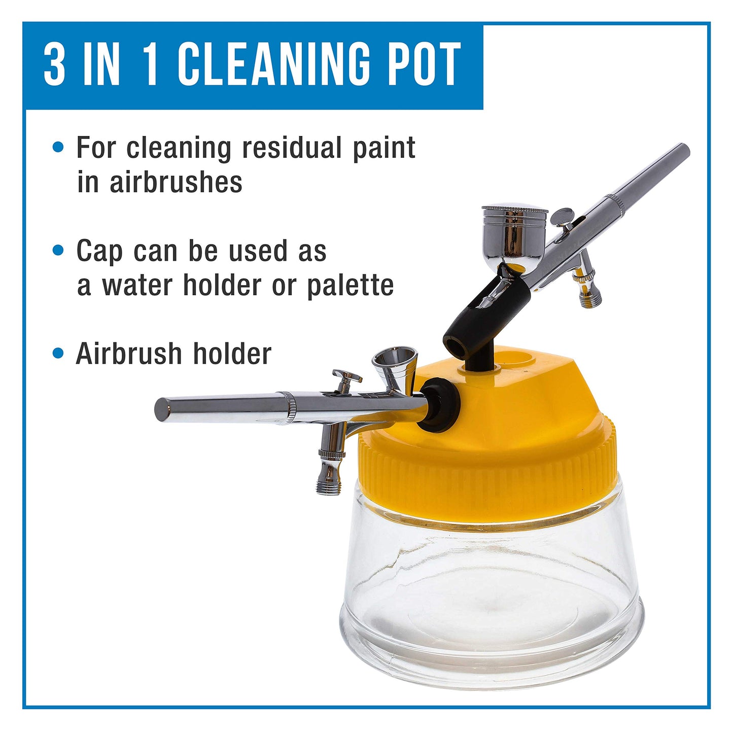 Master Airbrush 3-in-1 Cleaning Pot with Holder; Cleans and Holds Airbrush, Color Palette Lid
