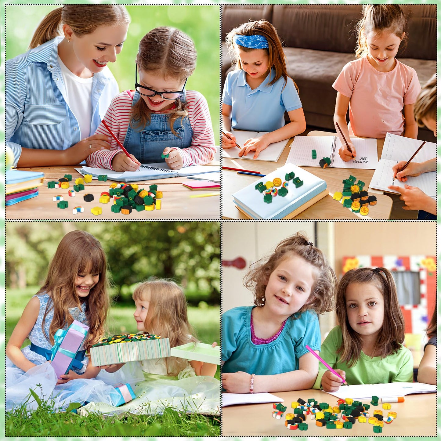 Erasers for Kids, 150Pcs St. Patrick's Mini Erasers Cute Pencil Erasers Shamrocks Erasers for Kids Bulk School Classroom Prizes Homework Rewards Party Favors