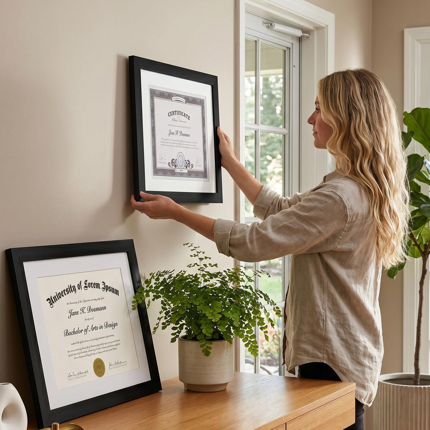 Americanflat 11x14 Diploma Frame with Shatter-Resistant Glass - Set of 2 - Use as 8.5x11 Frame with Mat or Display 11x14 Documents Without Mat - Certificate Frames with Engineered Wood - Black