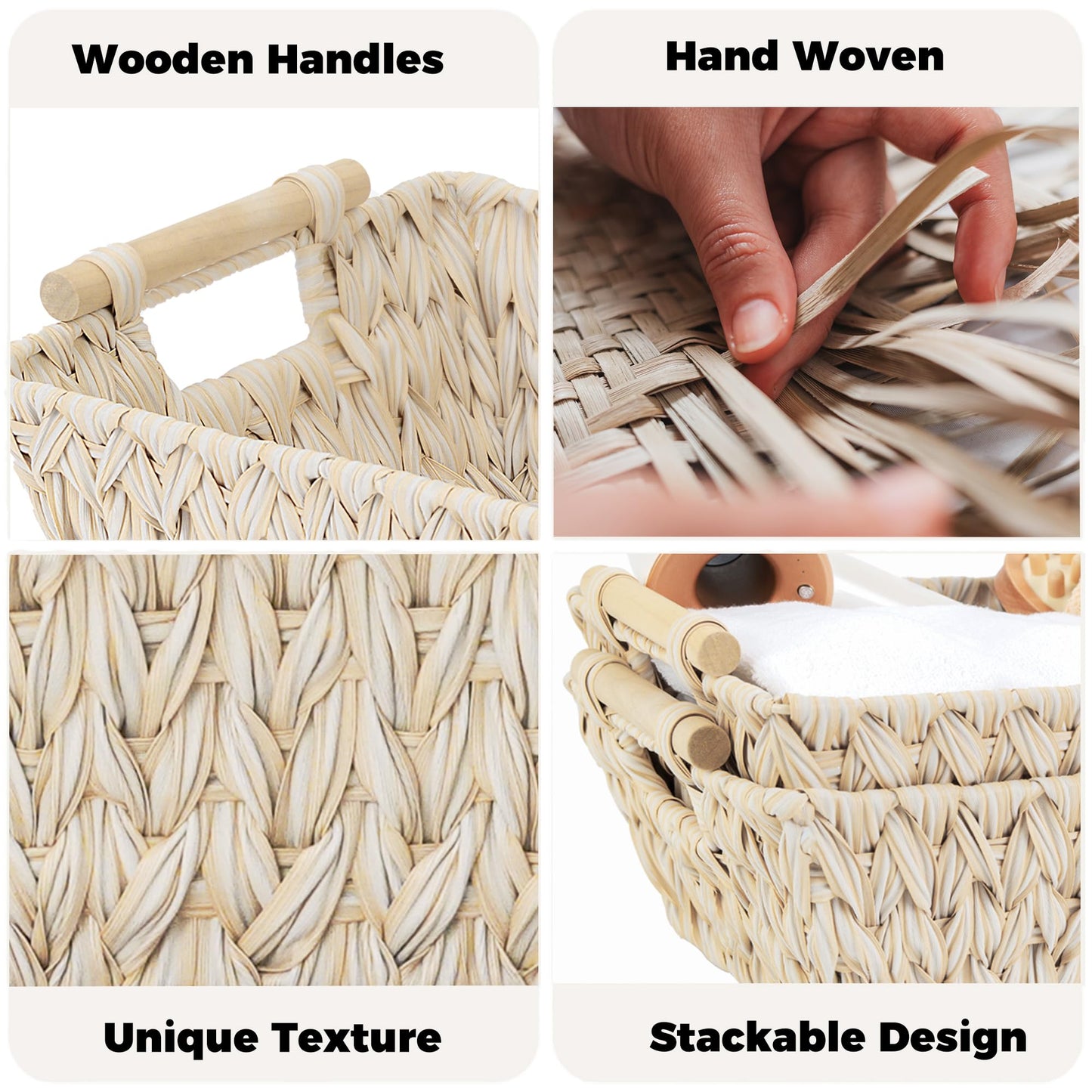 2-Pack Wicker Storage Baskets, Storage Baskets for Shelves, Trapezoid Wicker Baskets with Handles, Waterproof Woven Basket, Storage Baskets for Shelves, Butter Milk