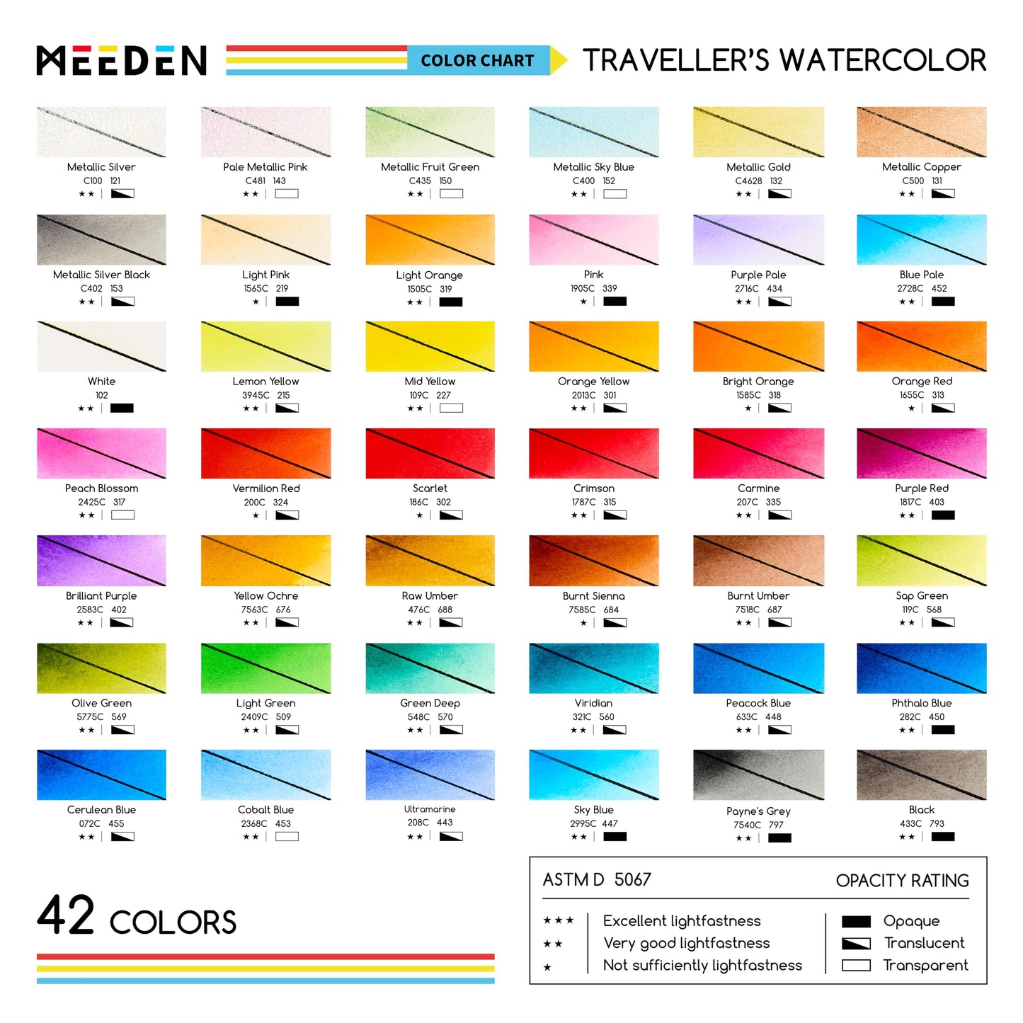 MEEDEN Travel Watercolor Paint Set: 42 Colors Water Color Paint Palette Including 7 Pearlescent and 5 Macarone Colors