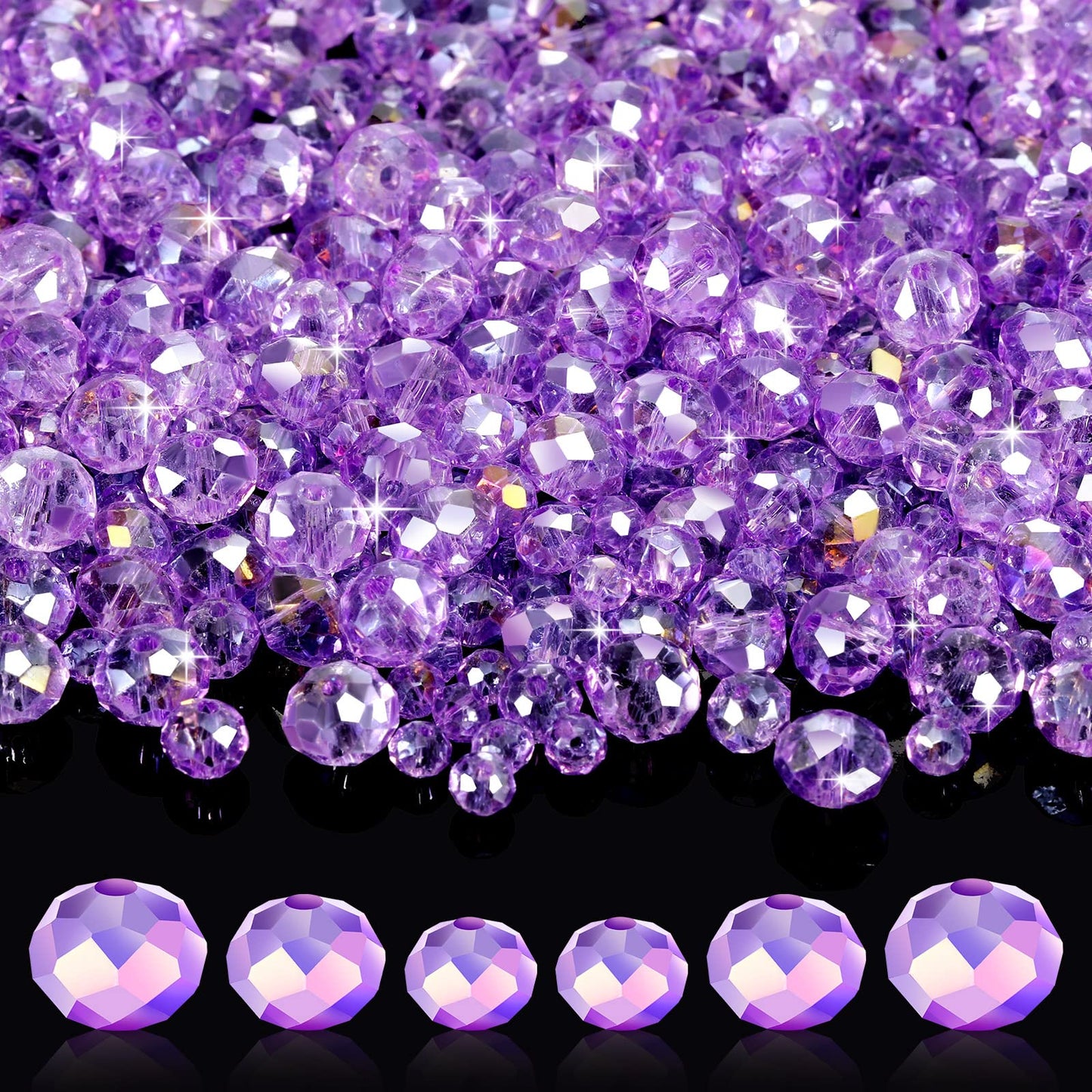 600 Pcs Crystal Glass Beads for Jewelry Making Bulk Faceted Gemstone Rondelle Loose Beads for Bracelet DIY Crafts 8 mm, 6 mm, 4 mm(Purple)