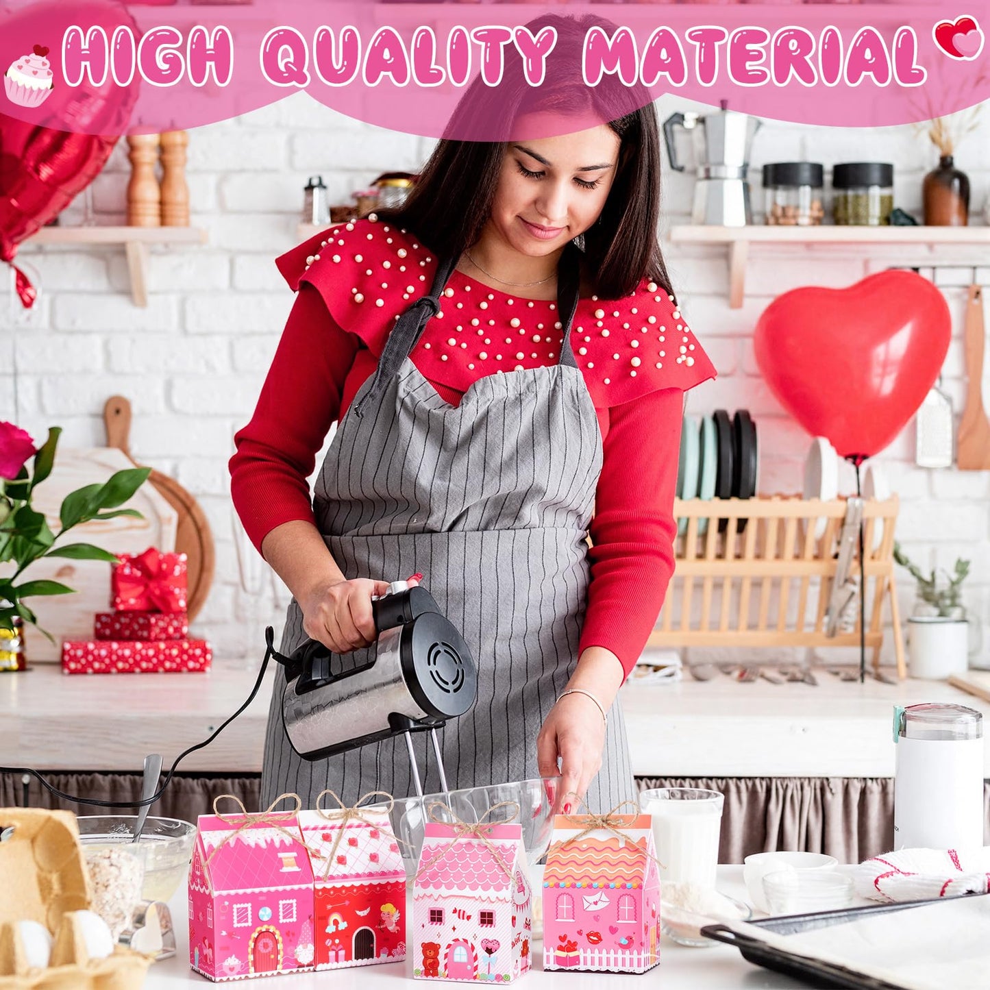48 Pcs Valentine's Day Treat Boxes Candy Mini Red Pink Heart House Favor Box Valentine's Day Party Paperboard Gift Boxes for Holiday Party Treat Cookie Goodie Snack Gift Packaging
