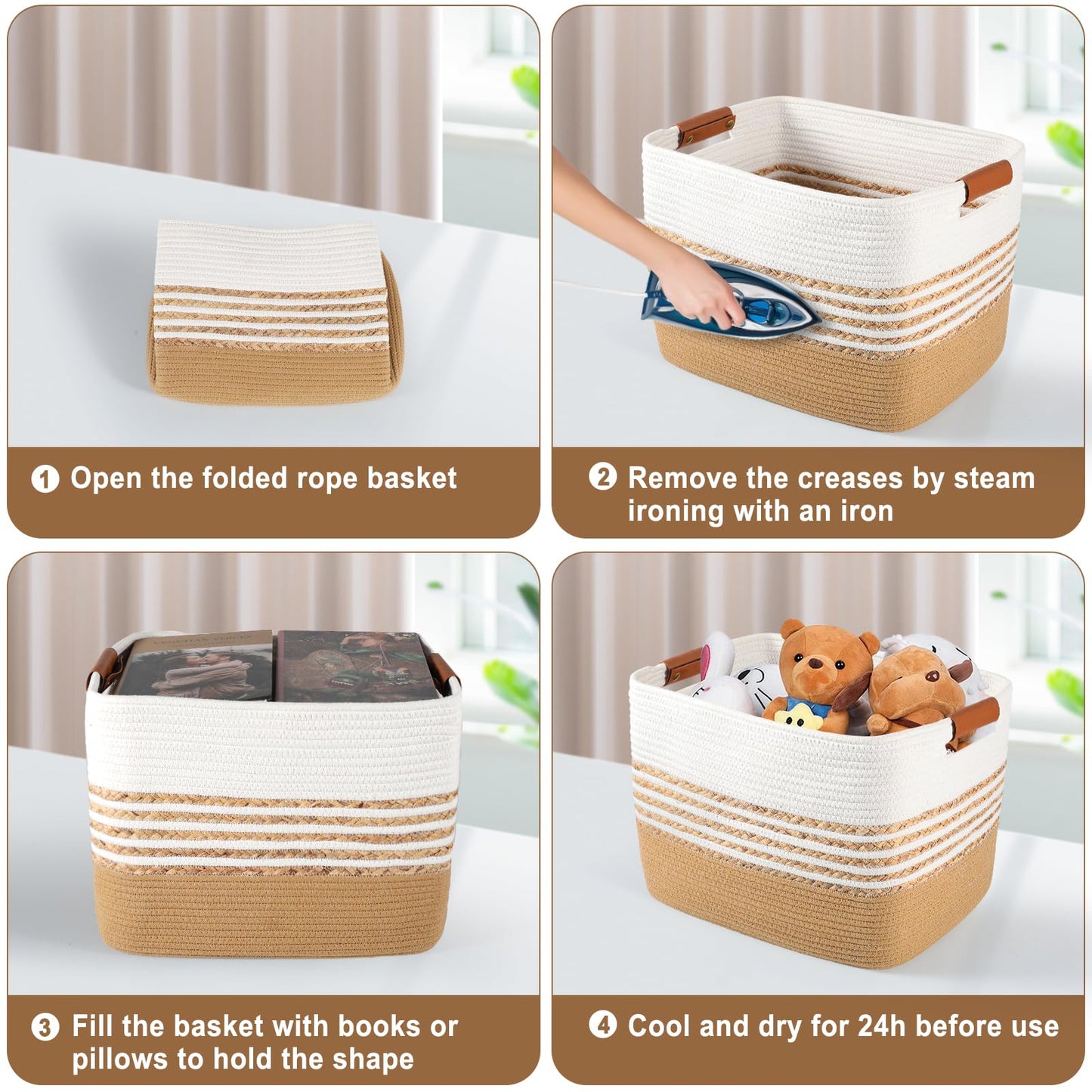 LWYMX Woven Baskets for Storage Gifting, 15.7"x11.8"x11.8" Cotton Rope Basket with Handles Gift Storage Basket for Organizing Bins, Nursery Toy Laundry Blanket Basket for Living Room Closet Shelves