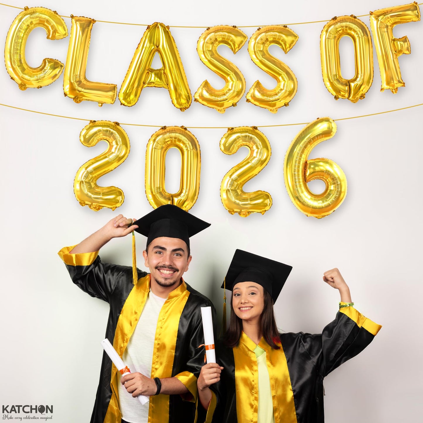 Gold Graduation Decorations 2026, 16 Inch Class of 2026 Balloons | Graduation Balloons Banners, Class of 2026 Banner for Class of 2026 Decorations, Graduation Party Decorations, KatchOn
