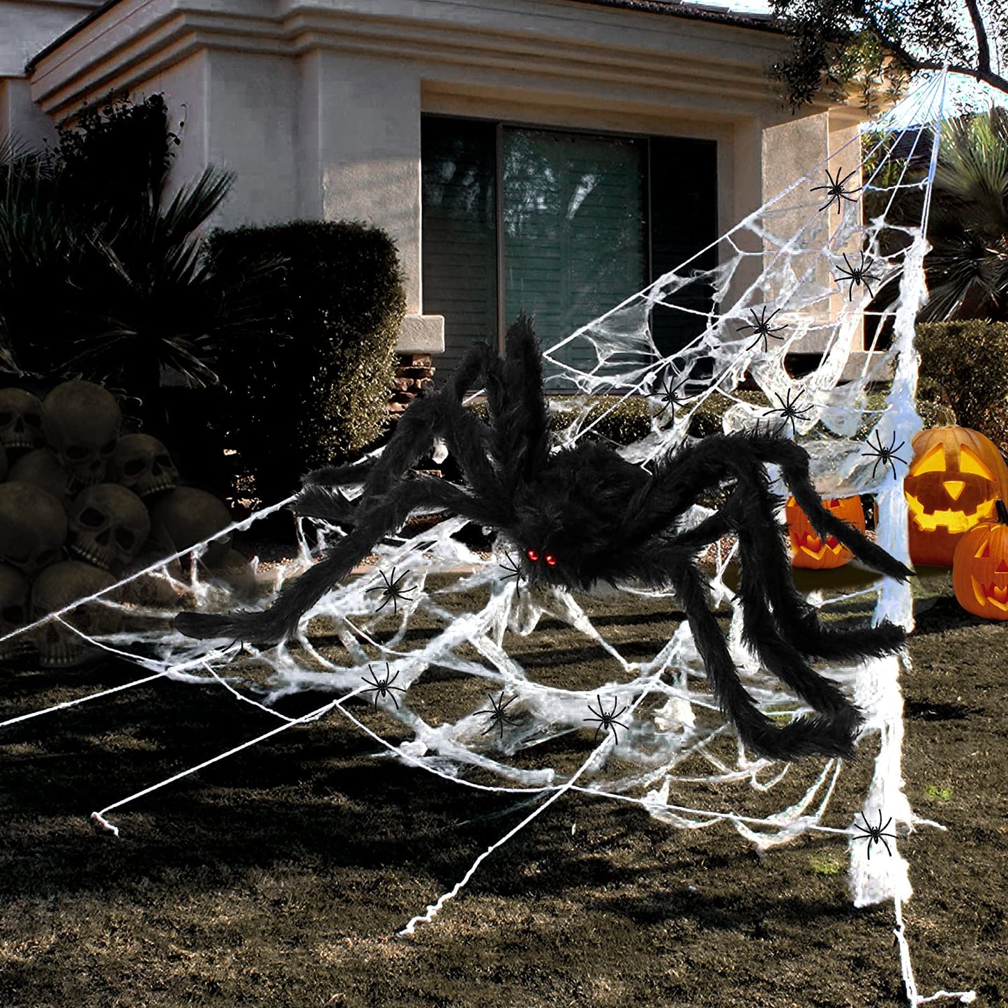 Halloween Decorations - 295" Halloween Spider Web Decorations Outdoor + 59" Giant Fake Spider with Triangular Huge Spiders Web