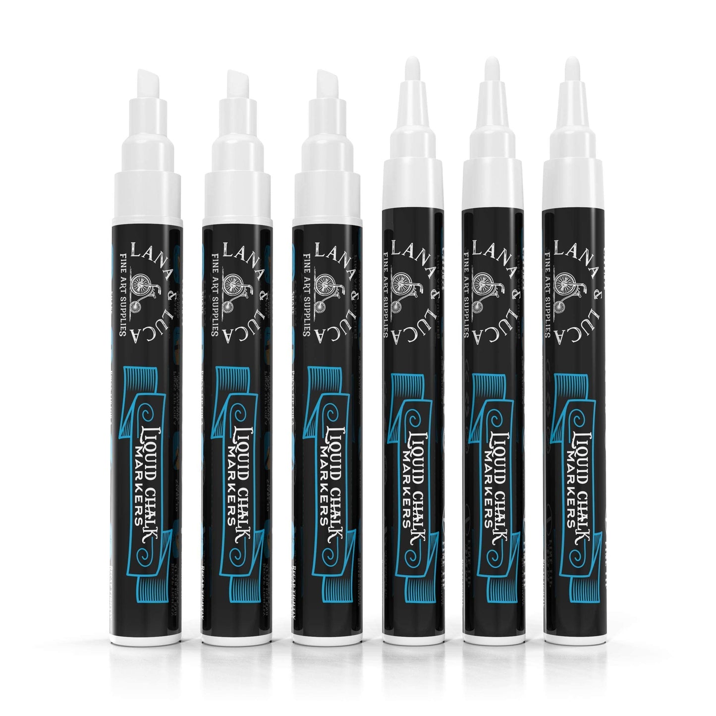 Liquid Chalk Marker Pen - White Dry Erase Marker - Chalkboard Signs, Windows, Blackboard, Glass (6 Pack) 3-6mm Reversible Tip, 3-3mm Fine Tip