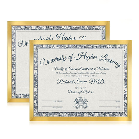 8.5x11 Picture Frame Gold（2 Pack）, 8.5 x 11 Picture Frame for Wall Decoration, Classic Gold Minimalist Style Suitable for Decorating Houses, Offices, Hotels