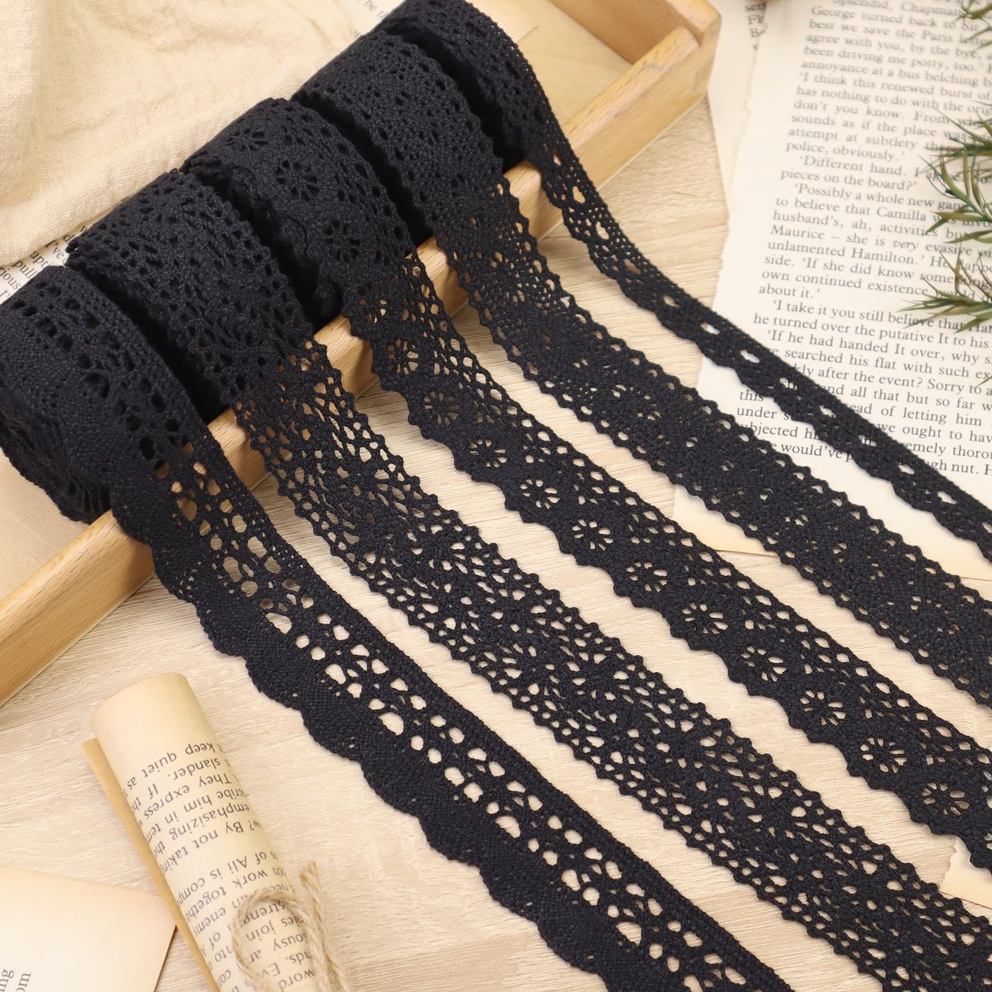 Black Lace Ribbon 15 Yards Cotton Lace Trim Crochet Sewing Lace for Crafts, Gift Wrapping, Decoration