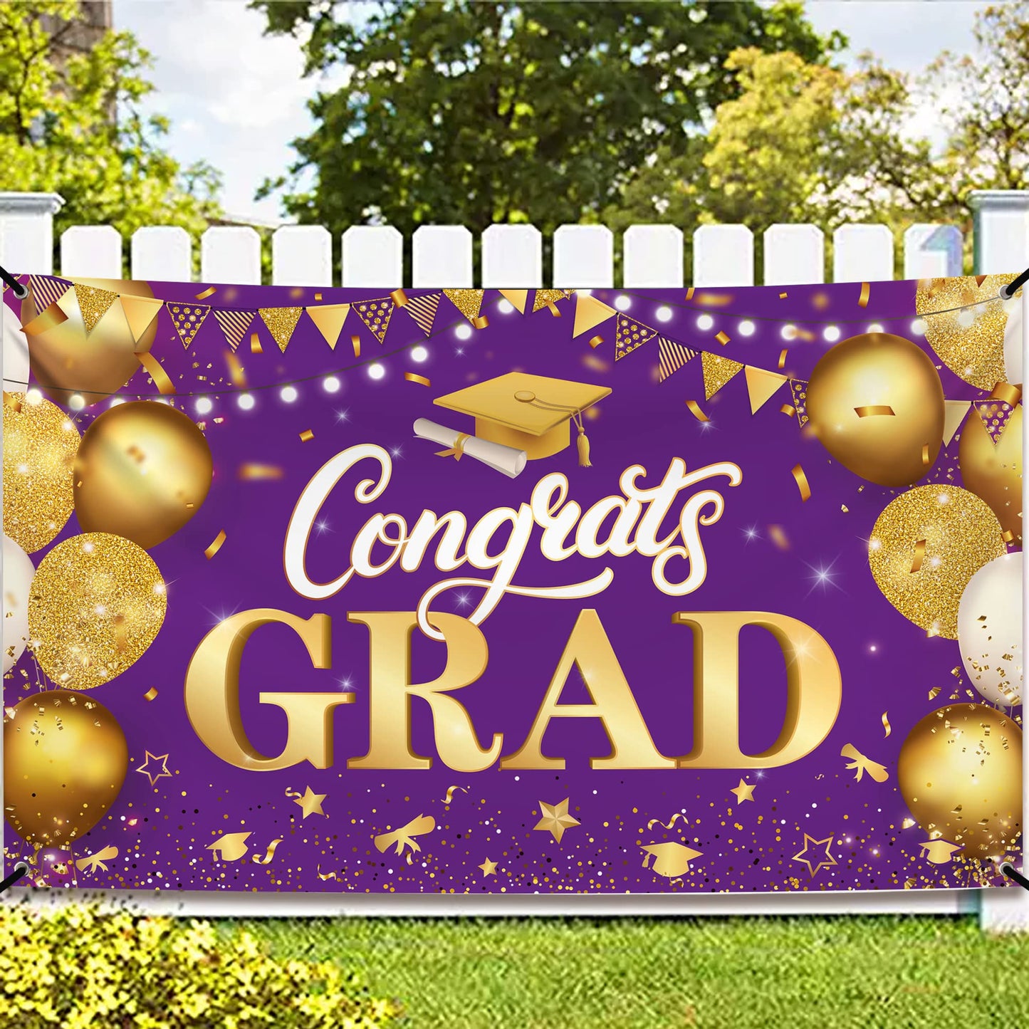 KatchOn, XtraLarge Congrats Grad Banner - 72x44 Inch, Purple And Gold Graduation Backdrop | Purple and Gold Graduation Decorations 2026 | Grad Banner for Grad Decorations Class of 2026