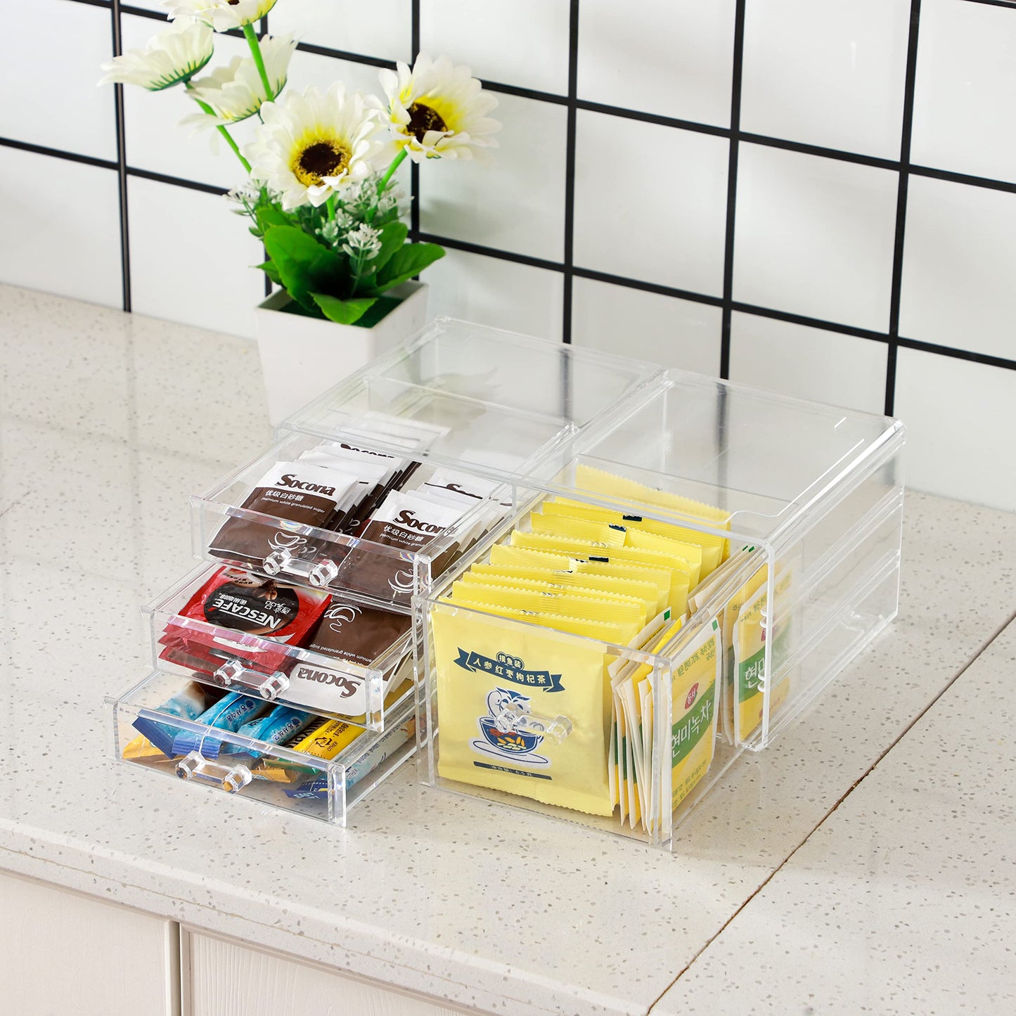 Clear Stackable Storage Bins,Plastic Storage Organizer and Small Drawer Organizer With 4 Drawers for Make Up,Skincare Product,Craft,Beauty and Desktop Drawers Organizer Storage