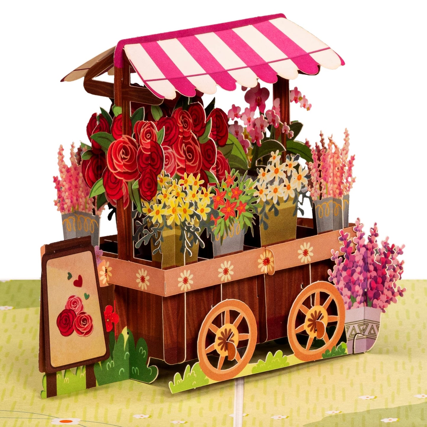 Paper Love Frndly Pop Up Valentine's Day Card, Flower Stand, Handmade 3D Popup Cards, 100% Recycled and Eco-Friendly, 8" x 6" Cover - with Removable Note Tag