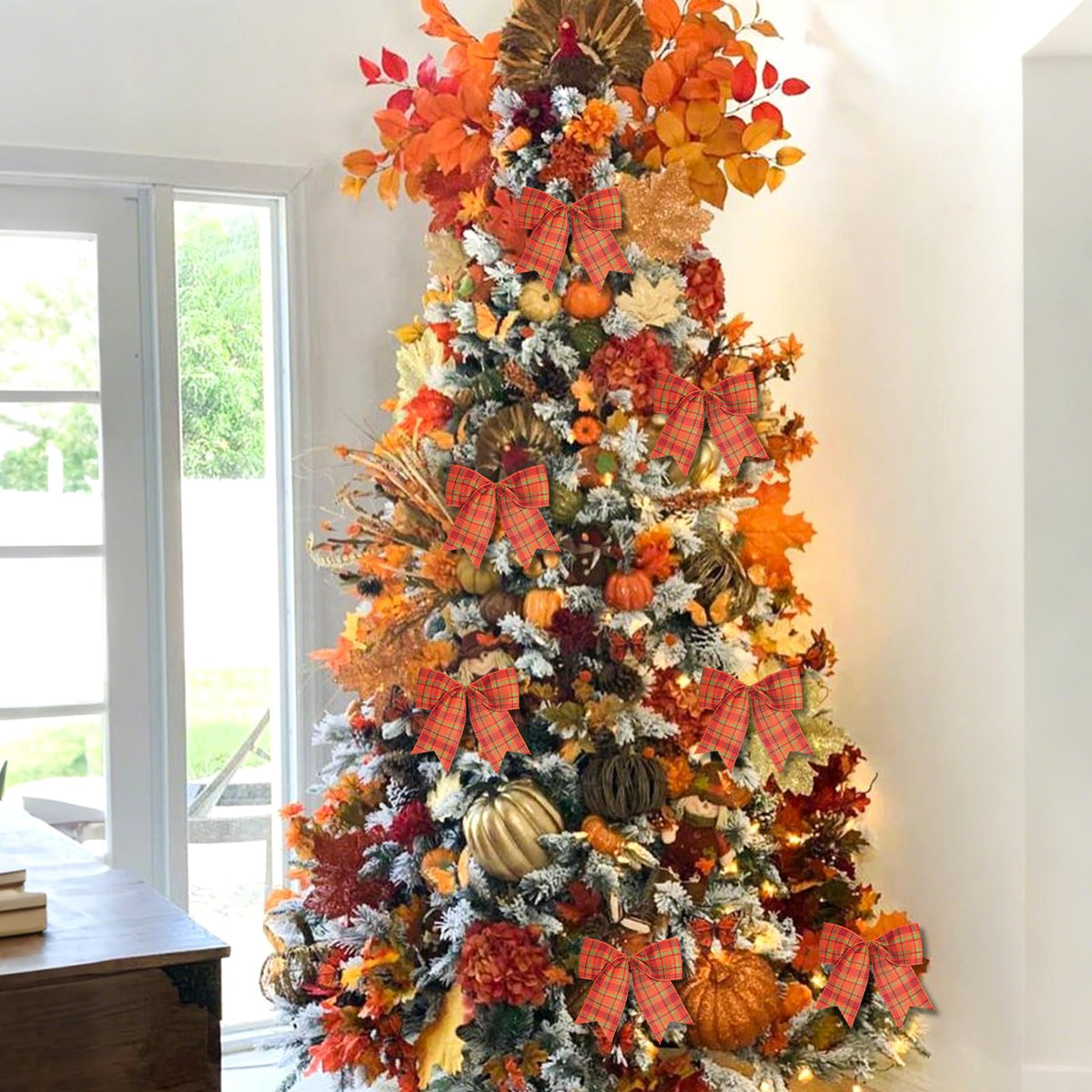 12 Pcs Fall Bows Halloween Tree Decorations 6 Inch Thanksgiving Ornaments