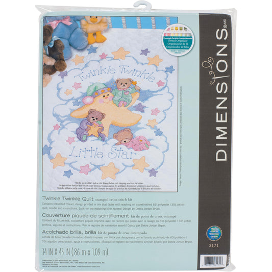 Twinkle Twinkle Twinkle Quilt Stamped Cross Stitch Kit, 34'' W x 43'' H White